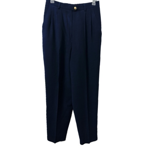 Vintage Ralph Lauren Wool Blend High Waist Trousers in Navy - Picture 1 of 13